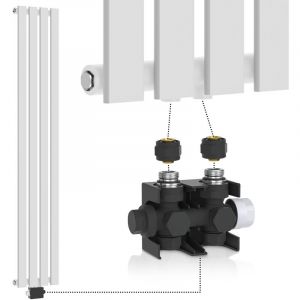 Aquamarin Radiateur Vertical avec Valve Thermostatique - 1600x300x52 mm, Panneau Plat Simple, Acier, Blanc, Temp Réglable 5 Niveaux, Vanne