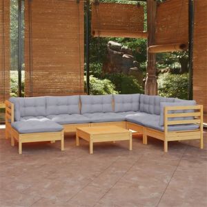 VidaXL Bois de Pin Massif Salon de Jardin 8 pcs avec Coussins Mobilier de Patio Meubles d'Ext&eacute;rieur Mobilier de Jardin Meubles de Terrasse Gris