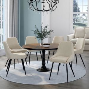 Idmarket Lot de 6 chaises THALYA en velours beige avec accoudoirs