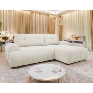 Canapé d'angle droit convertible 4 places en tissu texturé beige