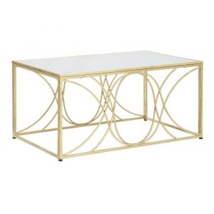 Table basse en métal doré avec plateau miroir 90x60x45 cm