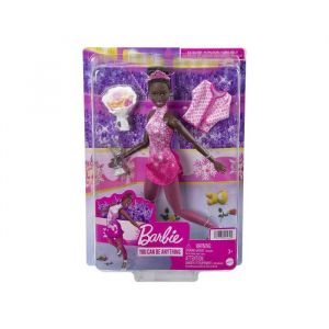 Mattel Coffret poupee patineuse artistique et 3 accessoires - set poupée mannequin métier + 1 carte offerte