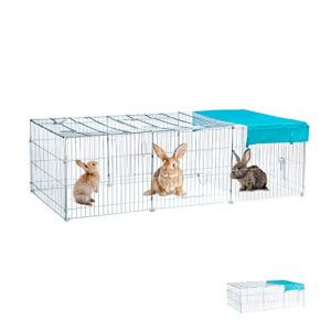 Relaxdays Enclos pour lapins avec toit, voile solaire, gros enclos pour l'ext&eacute;rieur, diff&eacute;rentes Couleurs, galvanis&eacute;
