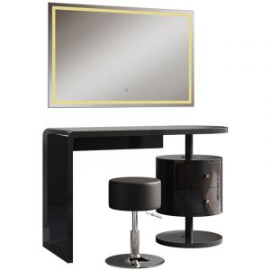 Lara, Noir Haute brillance, 120 cm avec miroir led et tabouret Vicco