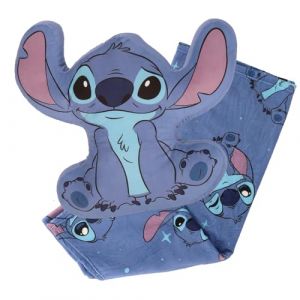 Coussin Plaid 2-en-1 - DISNEY - Stitch - 100% Polyester - 200 GSM - Bleu