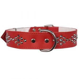 Dino Collier pour chien - Rouge - Cuir naturel - 40mm de large - 67cm de long