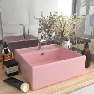 VidaXL Lavabo carré de luxe à trop-plein Rose mat 41x41 cm Céramique