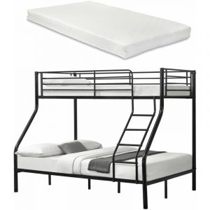 Image de Décoshop26 Lit superposé en Métal avec 2 Matelas Armature Massive pour 3 personnes 140 x 200 cm 90 x 200 cm Noir - noir