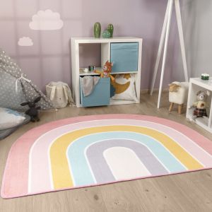 Tapis Rond Chambre Enfant Bebe Fille Garcon Arc-en-ciel Lavable En Machine 120x160 cm regenbogen-form (de), Rose Bleu Jaune - Paco Home