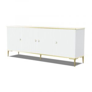 Bim Furniture - Commode petra 182cm 4D blanc mat avec pieds dor&eacute;s