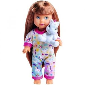 Smoby Simba 105733685 Evi Love Compartiment Assorti, Un Seul Article est livré, poupée dans Un Joli Pyjama avec Peluche Licorne, poupée de 12 cm, à partir de 3 Ans