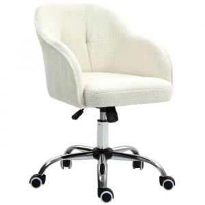 Homcom Chaise de bureau tissu bouclette design hauteur réglable pivotante piètement acier crème