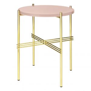 Image de Gubi Table basse TS / Gamfratesi - Ø 40 cm x H 51 cm - Verre rose/or/métal en métal/verre