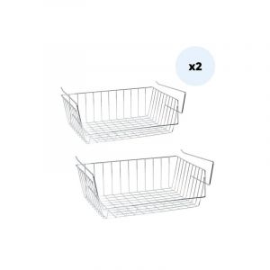 MSV Lot de 2 paniers de rangement sous &eacute;tag&egrave;re 40x27x14cm en Acier Chrom&eacute;