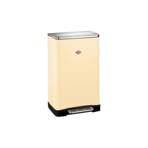 Wesco Poubelle Big Double Boy de couleur amande, t&ocirc;le d'acier rev&ecirc;tue par pulv&eacute;risation, deux inserts s&eacute;par&eacute;s de 18 litres en plastique, p&eacute;dale en acier inoxydable, fixation pour sacs poubelle