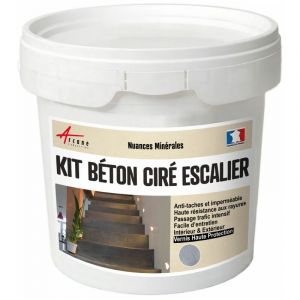 Arcane industries Béton Ciré Escalier - Kit Complet avec primaire et vernis - Titane - Gris clair - kit 5 m2 (2 couches)