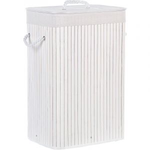 Beliani Panier Blanc en Bambou 60 cm avec Couvercle Forme Rectangle Corbeille à Linge Komari