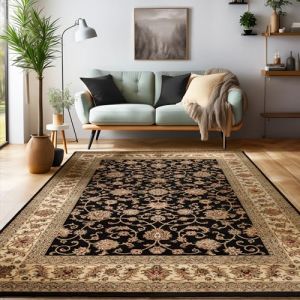 Image de Tapis oriental traditionnel classique motif floral ornements noir sable vert [300x400 cm]