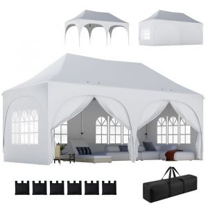 Outsunny Tonnelle pliante - barnum - imperm&eacute;able anti-UV, 6 parois lat&eacute;rales, 6 sacs de sable et 12 trous drainage - 3x6m - blanc