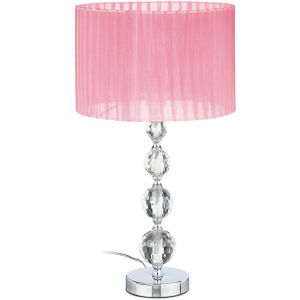 Image de Relaxdays Lampe de chevet, aspect cristal, douille E27, abat-jour rond, H x D : 54 x 29,5 cm, chambre et salon, rose