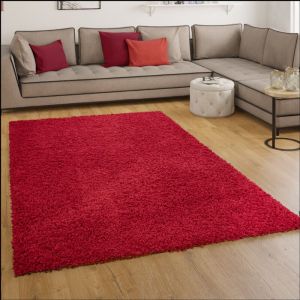 Tapis Shaggy Longues M&egrave;ches En Rouge [&Oslash; 120 cm rond]
