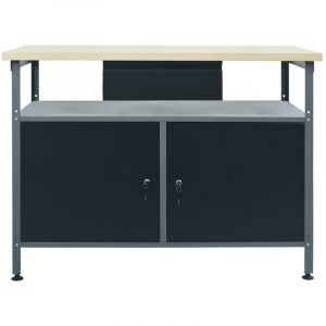 Etabli travaux de réparation table de travail poste de travail garage atelier espace de stockage robuste 120x60x85 cm acier noir 02_0003677
