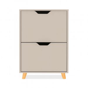 Emma - Meuble &agrave; Chaussures Gain de Place 2 Portes 55x82x25 cm 12 Paires en Bois Taupe