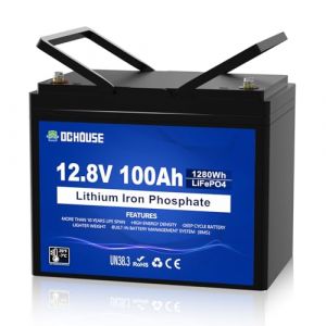 Batterie DCHOUSE 12V 100Ah LiFePO4, BMS 100A ameliore, jusqu'a 15000 cycles, batterie au lithium 1280Wh, parfaite pour les camping-c