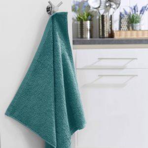 Lot de 2 essuie-mains 50x50 bleu paon en coton