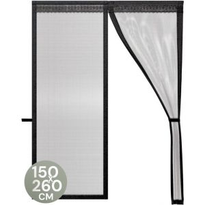 O'DADDY Rideau de porte Deluxe FIBER - Rideau anti-moustiques magnétique - Pour les nouvelles constructions et les portes standard - Installation facile - Moustiquaire de porte noire - 150x260 cm