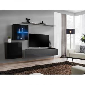 Image de Meuble TV Mural Design " XV" 250cm Gris & Noir Prix