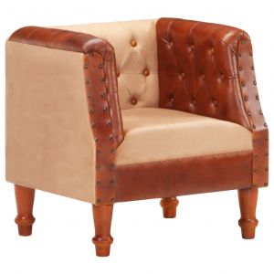 VidaXL Fauteuil Marron Cuir véritable et bois de manguier massif. Produit Neuf ! Garantie 0 ans !