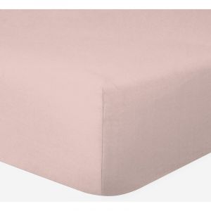 Drap-housse 100% Coton 57 Fils Rose Poudré - 160 x 200 cm - Bonnet 30 cm