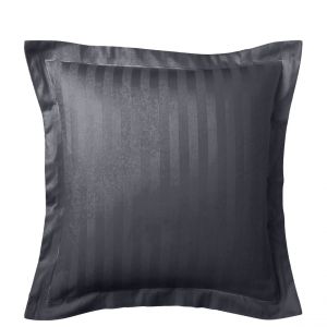 Taie d'oreiller ray&eacute; ton sur ton satin de coton TERTIO Gris anthracite