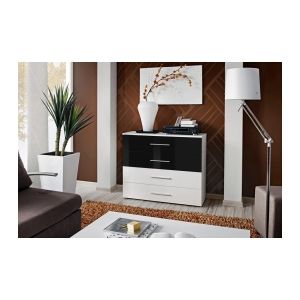 Image de Commode 4 Tiroirs "Go" 100cm Blanc & Tiroirs Noirs