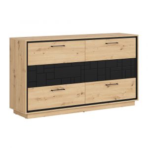 SANS Commode 6 tiroirs Elijah Bois et Noir