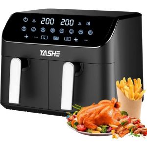 YASHE Air Fryer 2 Compartiments,9L Friteuse Sans Huile avec 2 Tiroirs,8-en-1 Programmes de Cuisson,Écran Tactile LED