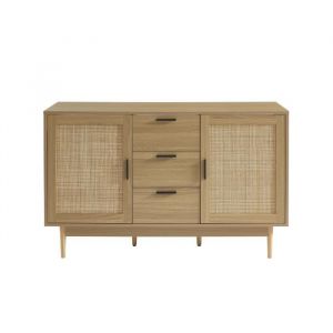 Meuble sous lavabo effet chêne et cannage rotin 130cm