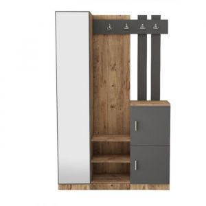 Menzzo Cotecosy - Ensemble armoire de rangement et porte manteau Laskay style scandinave en bois Ch&ecirc;ne clair et Gris mat - Bois / Gris