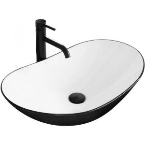 Image de Réa LAVABO ROYAL WHITE/BLACK VASQUE BLANCHE/NOIRE A POSER CERAMIQUE MODERNE