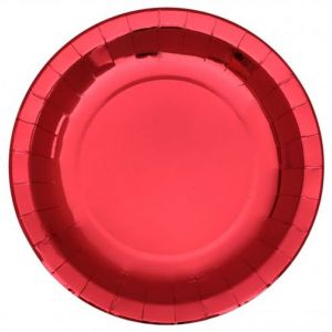 Santex Grande assiette métallisée rouge de 26cm en carton (x10) REF/7169
