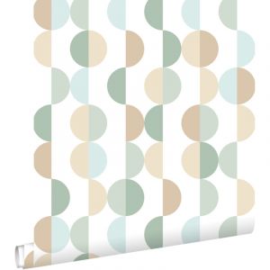 Estahome - papier peint motif graphique vert grisé, bleu clair et beige