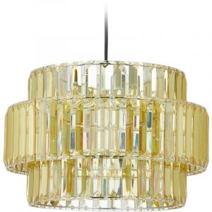 Relaxdays Lampe à suspension style cristal, h x d : 135 x 34 cm, lustre élégant, en acrylique et métal, E27, argent/or