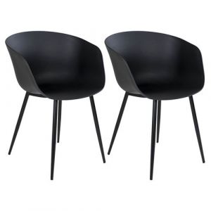 Altobuy MONTANA Lot de 2 Chaises PolyPropylène Noir et Pieds Acier