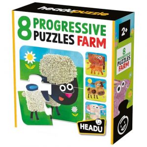 HEADU - 8 Progressive Puzzle The Farm - Large Pieces Perfect for Little Fingers | Puzzle Educatifs 2 3 4 5 Ans, Jeu Éducatif pour Enfants, Jeux Didactiques, Cadeau Enfants, Made in Italy
