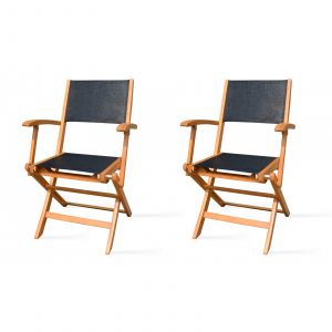 Oviala Lot de 2 fauteuils pliants de jardin en bois noir