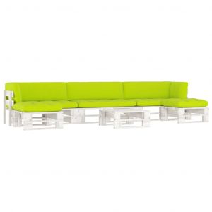 VidaXL Salon de jardin palette 6 pcs et coussins Pin impr&eacute;gn&eacute; de blanc - Vert vif