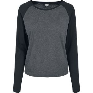 Urban classics Ladies Contrast Raglan Longsleeve T-Shirt, Carbone/Noir, L Femme