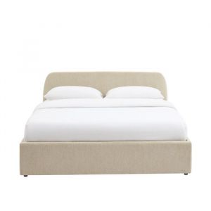 Lit coffre tissu chenille grege 160x200 sommier inclus grège