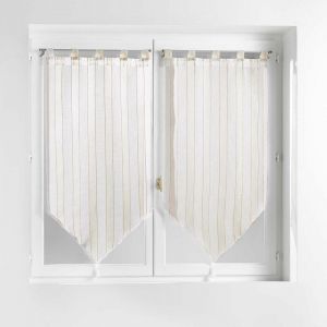Paire de voilages p ants 60x120 pompons tiss&eacute; naturel Charlize 60 X 120 Blanc